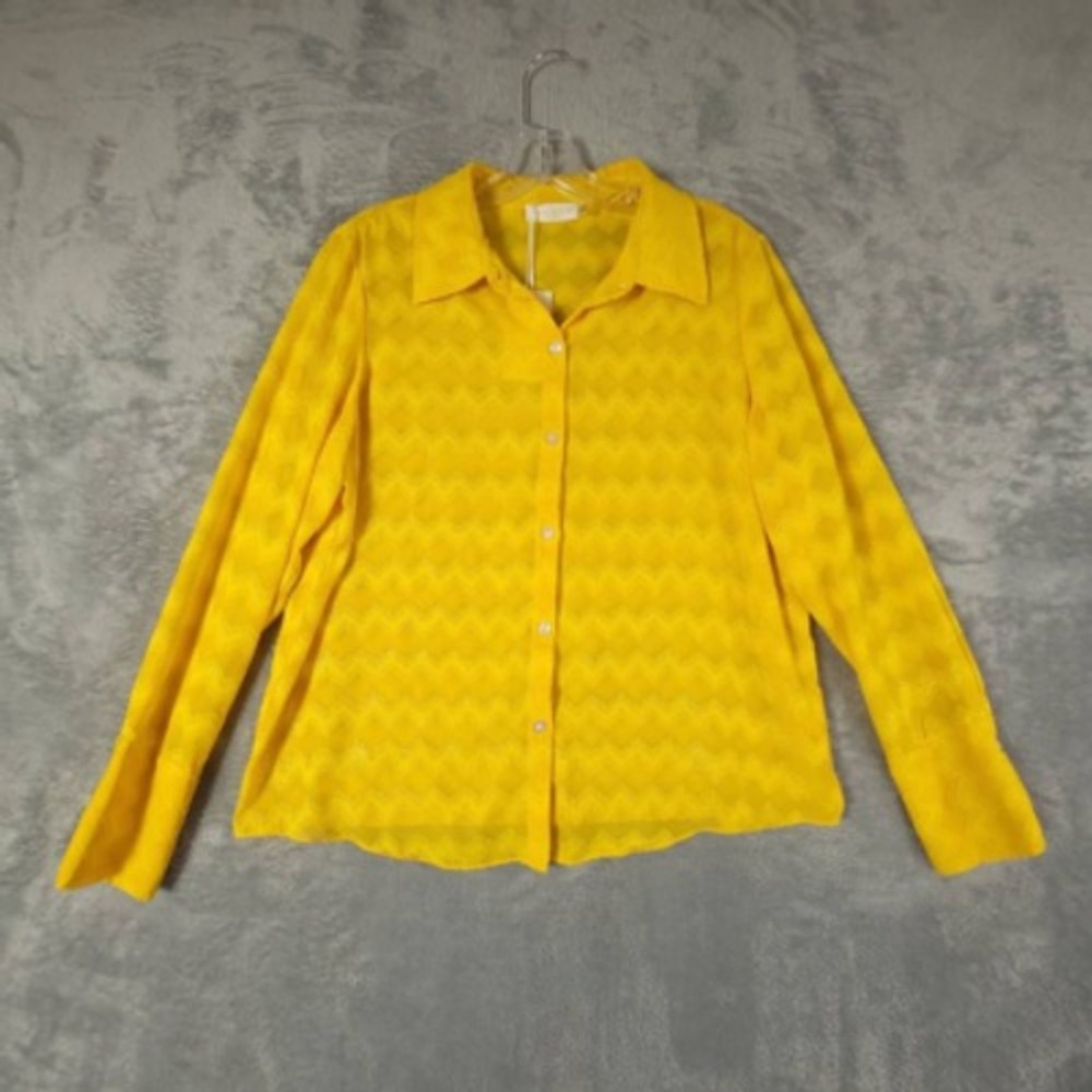 Ramy Brook Shirt Womens Mollie Button Up Yellow Chevron Long Sleeve M New